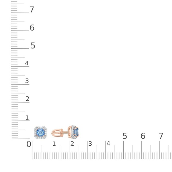 Серьги-пусеты из красного золота с 2 топазами swiss и 32 фианитами