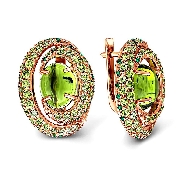 Серьги из красного золота с 2 кварцами и 136 фианитами