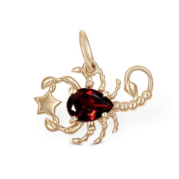 Подвеска Скорпион из красного золота с гранатом