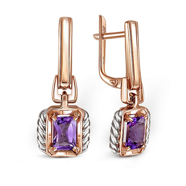 Серьги из красного золота с 2 аметистами