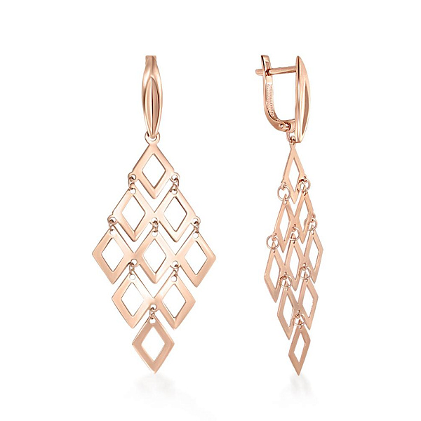 Серьги Ромбы из красного золота без вставок