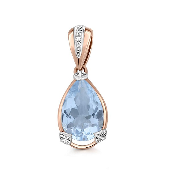 Подвеска из красного золота с топазом sky и 16 фианитами