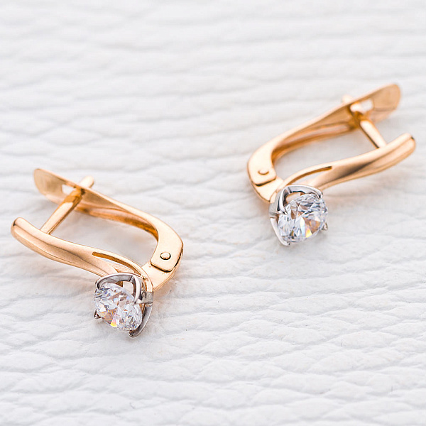 Серьги из красного золота с 2 кристаллами swarovski