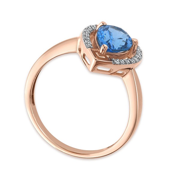 Кольцо из красного золота с топазом swiss и 16 фианитами