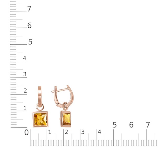 Серьги-трансформеры из красного золота с 2 цитринами