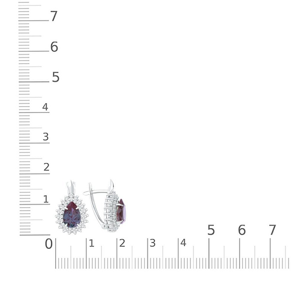 Серьги из белого золота с 2 александритами и 76 фианитами