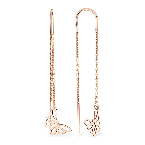 Серьги-продёвки Бабочки из красного золота без вставок