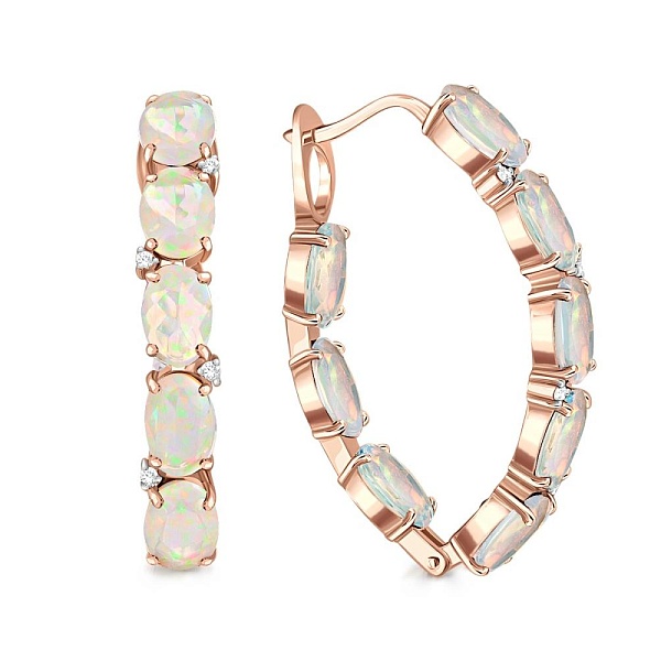 Серьги Дорожки из красного золота с 16 опалами и 8 фианитами