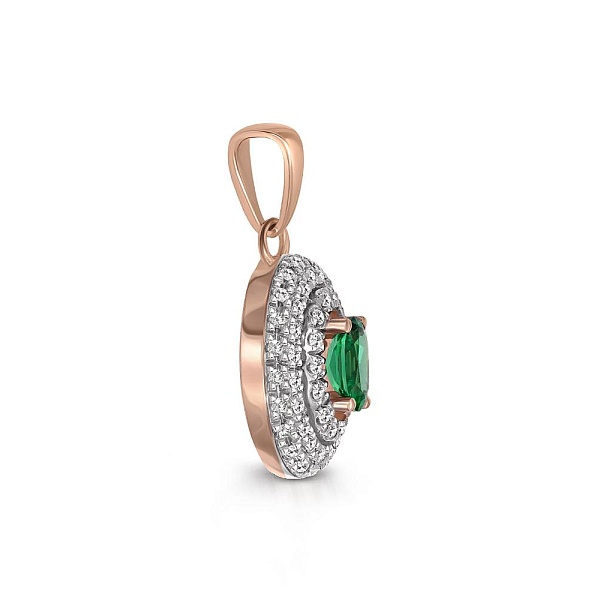 Подвеска из красного золота с изумрудом и 55 фианитами