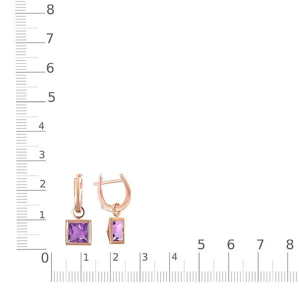 Серьги-трансформеры из красного золота с 2 аметистами
