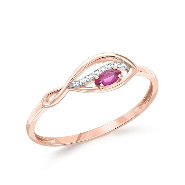 Кольцо из красного золота с рубином и 8 бриллиантами