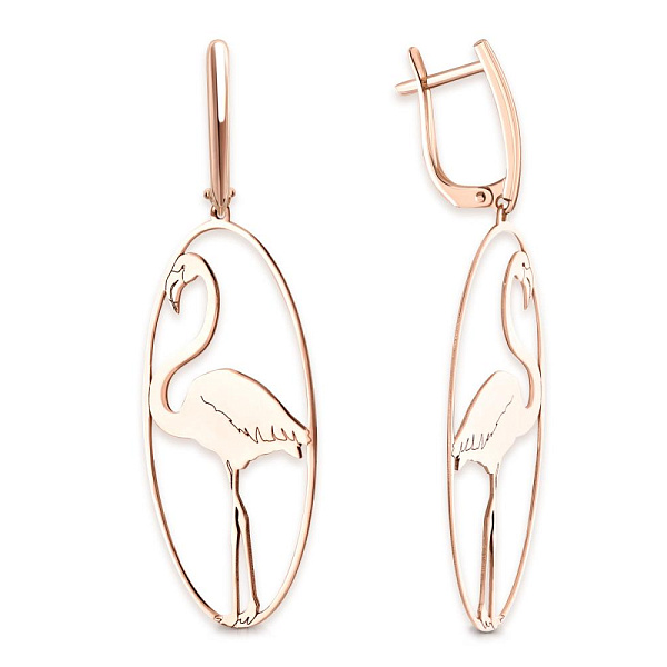 Серьги Фламинго из красного золота без вставок