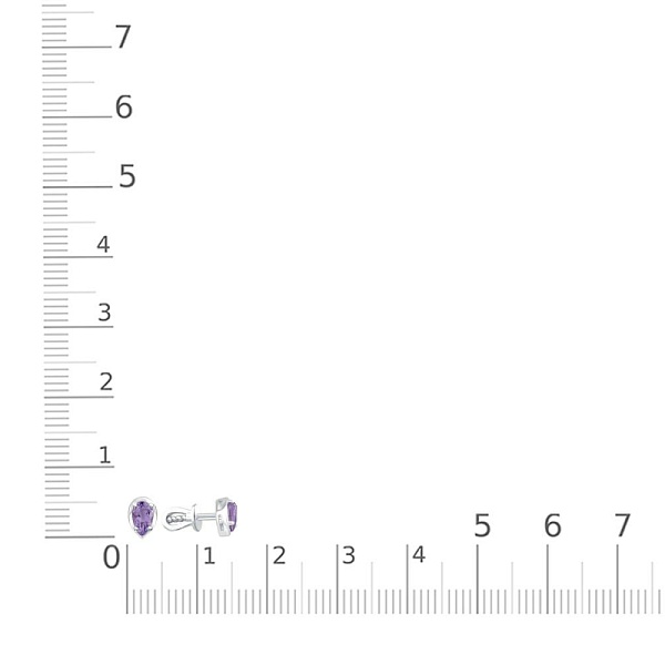 Серьги-пусеты из белого золота с 2 аметистами