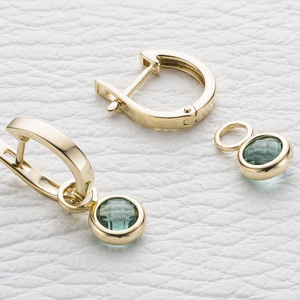 Серьги-трансформеры из жёлтого золота с 2 кварцами