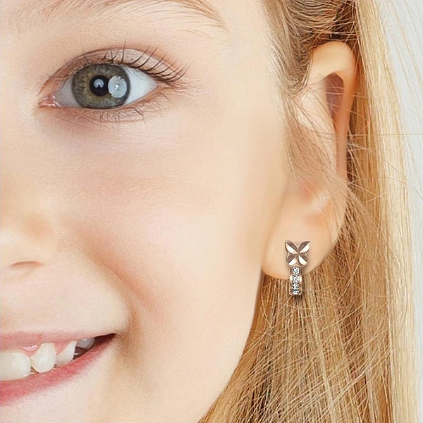 Детские серьги Бабочки из красного золота с 8 фианитами