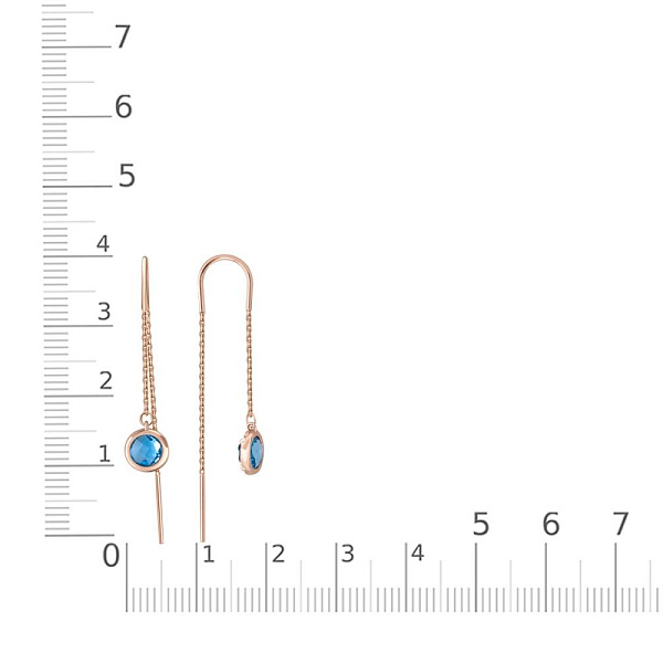 Серьги-продёвки из красного золота с 2 топазами swiss