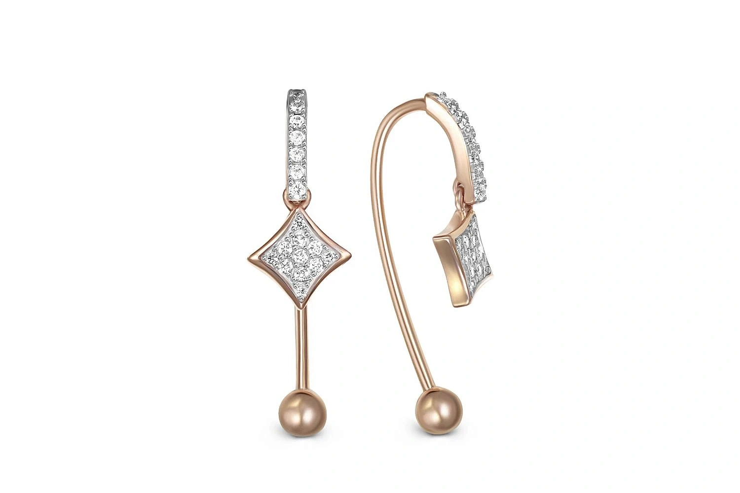 Серьги из красного золота с 36 фианитами