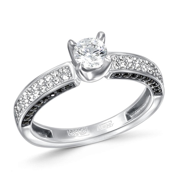 Кольцо из белого золота с кристаллом swarovski и 76 фианитами