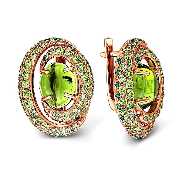 Серьги из красного золота с 2 кварцами и 136 фианитами