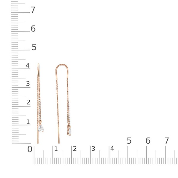 Серьги-продёвки Дорожки из красного золота с 22 кристаллами swarovski