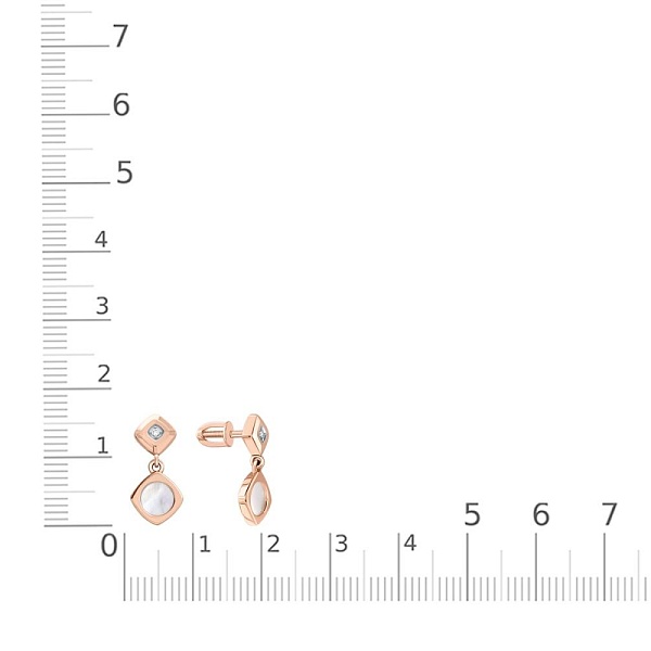 Серьги-пусеты из красного золота с перламутром и 2 фианитами