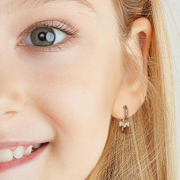 Детские серьги Бабочки из красного золота с 4 фианитами