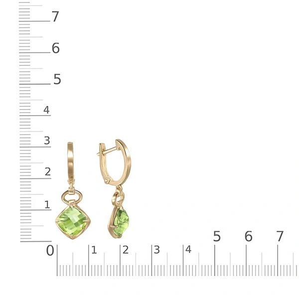 Серьги из жёлтого золота с 2 хризолитами