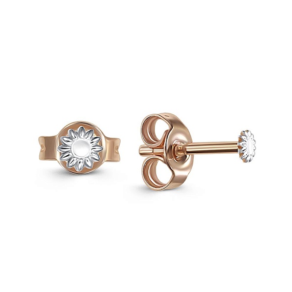 Серьги-пусеты Цветы из красного золота без вставок