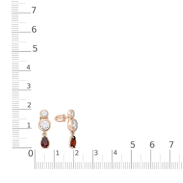 Серьги-пусеты из красного золота с 2 гранатами и 4 муассанитами