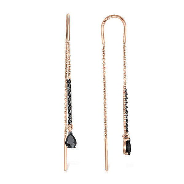 Серьги-продёвки Дорожки из красного золота с 22 фианитами