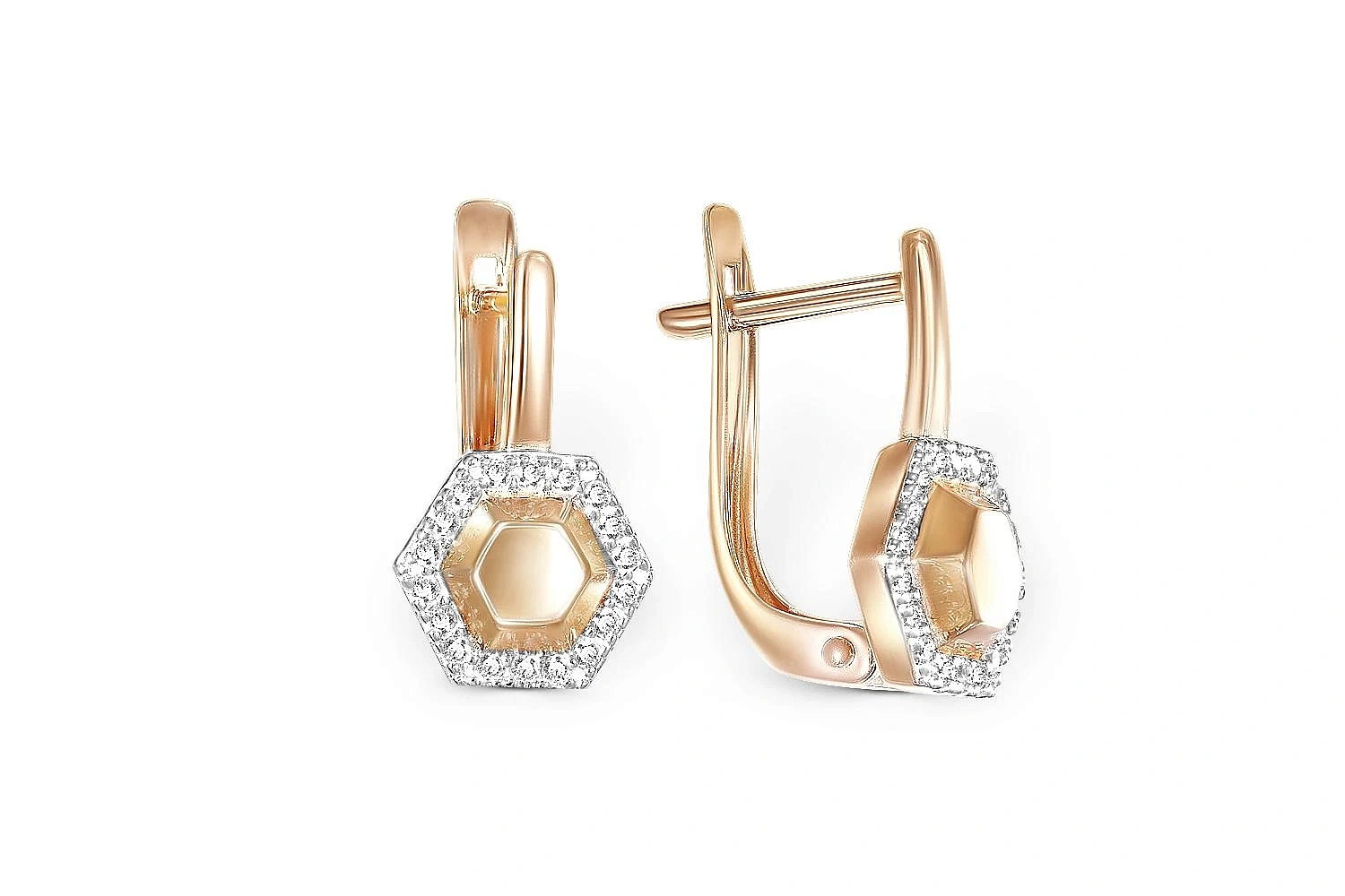 Серьги из красного золота с 36 фианитами