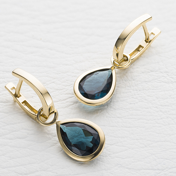 Серьги-трансформеры из жёлтого золота с 2 ситаллами