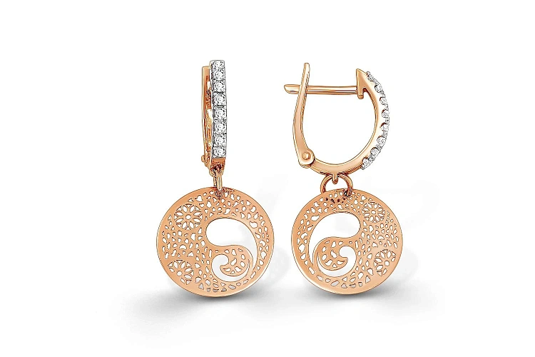 Серьги из красного золота с 16 фианитами