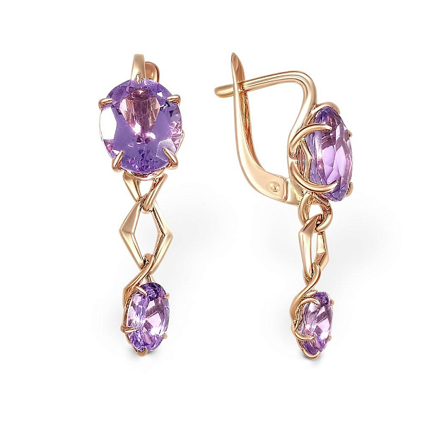 Серьги из красного золота с 4 аметистами