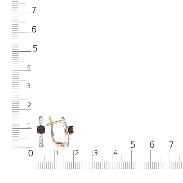 Серьги из красного золота с 2 гранатами и 14 фианитами