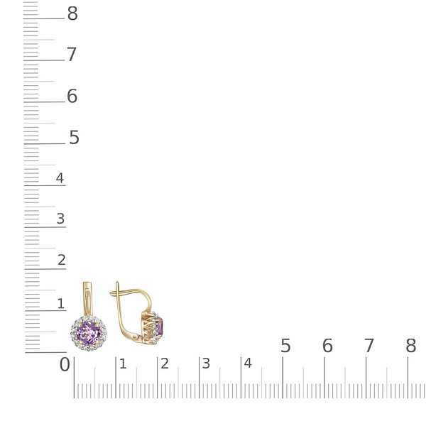 Серьги из жёлтого золота с 2 аметистами и 32 фианитами