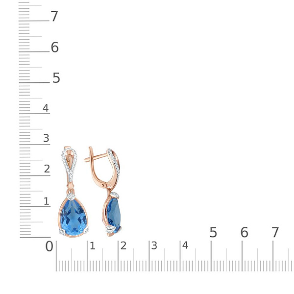 Серьги из красного золота с 2 наноситалами и 64 фианитами