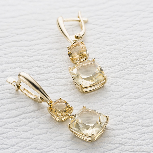 Серьги из жёлтого золота с 4 цитринами