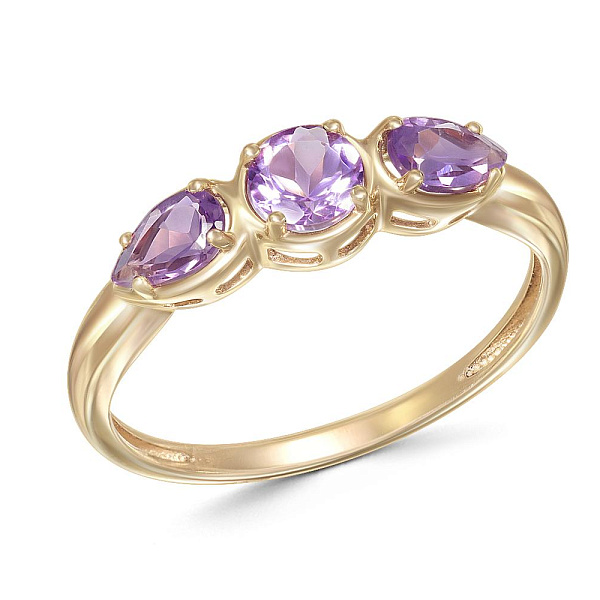 Кольцо из жёлтого золота с 3 аметистами