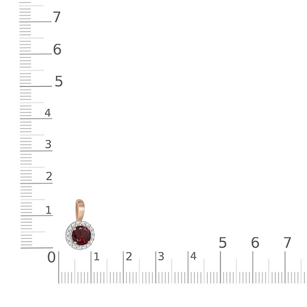 Подвеска из красного золота с гранатом и 16 фианитами