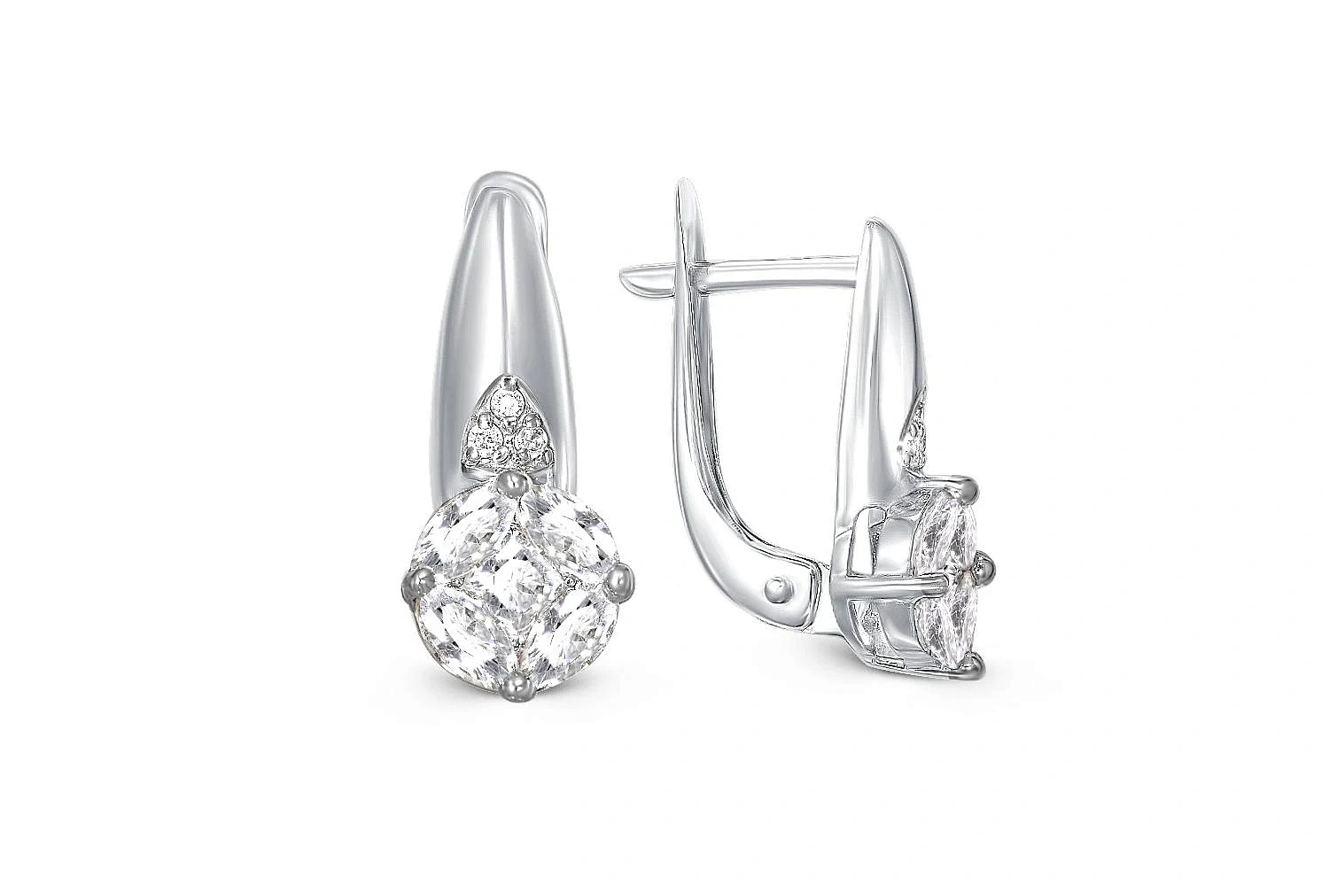 Серьги из белого золота с 16 фианитами