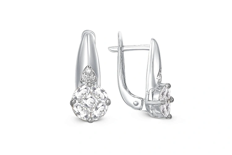 Серьги из белого золота с 16 фианитами