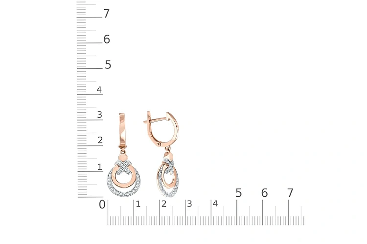 Серьги из красного золота с 54 фианитами