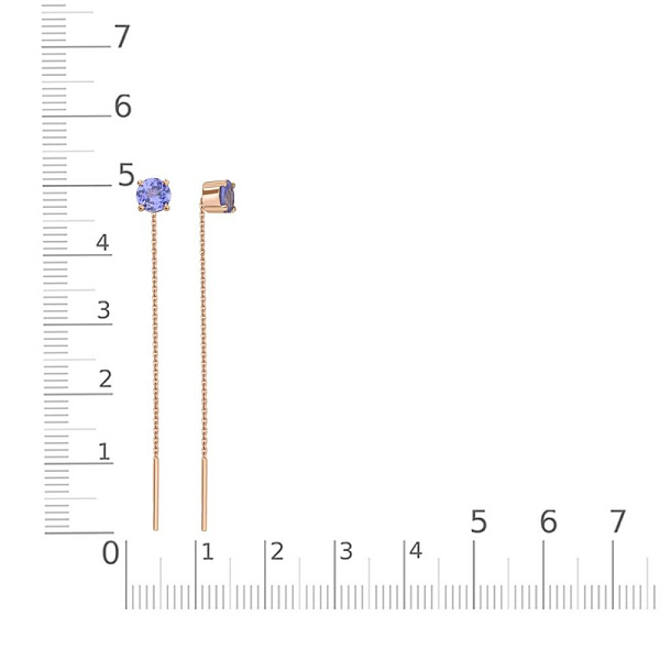 Серьги-продёвки из красного золота с 2 танзанитами