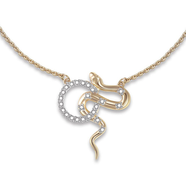 Колье Змея из жёлтого золота с 24 фианитами