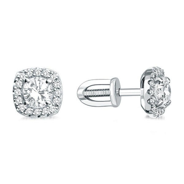 Серьги-пусеты из белого золота с 34 выращенными бриллиантами