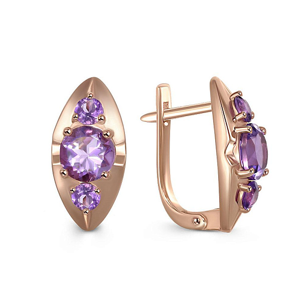 Серьги из красного золота с 6 аметистами