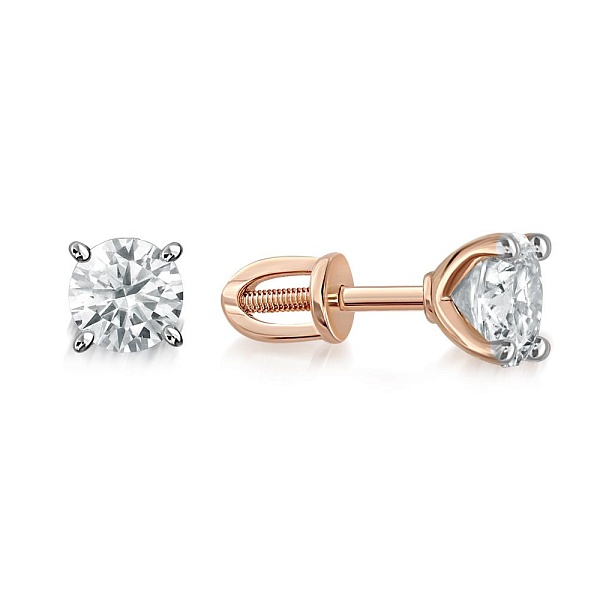 Серьги-пусеты из красного золота с 2 кристаллами swarovski