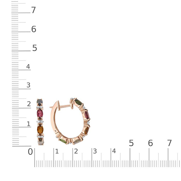 Серьги из красного золота с 10 турмалинами и 24 фианитами