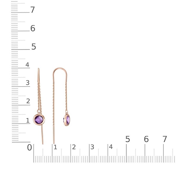 Серьги-продёвки из красного золота с 2 аметистами